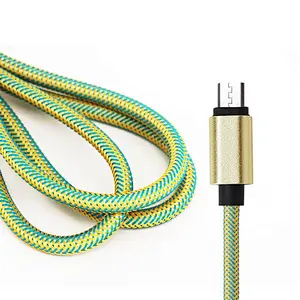 Colorful Fabric Nylon Braided Cloth Woven Metal Head Micro USB Data Charger 1m Cable