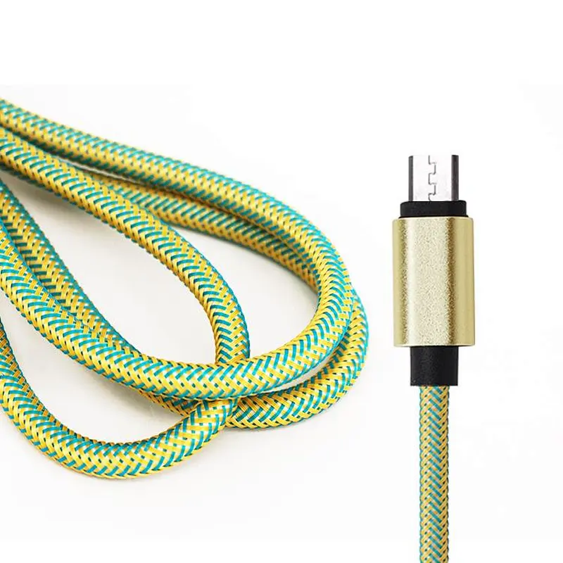 Colorful Fabric Nylon Braided Cloth Woven Metal Head Micro USB Data Charger 1m Cable