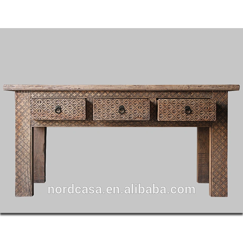 Antique Three Drawers Reclaimed Wood Writing Desk