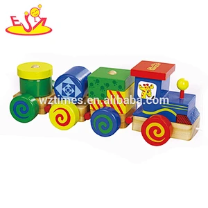 Wholesale colorful wooden kids pull train toy creative wooden kids pull blocks train toy W05C049