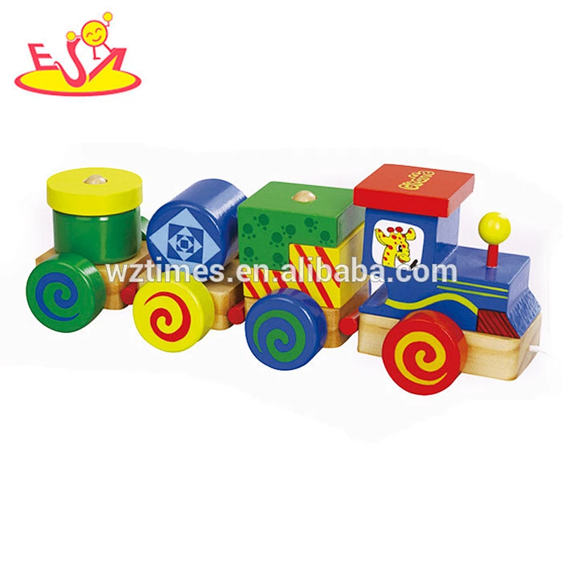 Wholesale colorful wooden kids pull train toy creative wooden kids pull blocks train toy W05C049