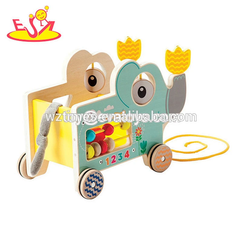 2018 Various children animal push toys wooden pull toy with rope W05B169