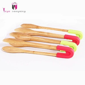 Kitchen Cooking Tools Wood Silicone Handle BBQ Food Tong