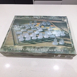 NEW 2 in 1 GLASS CHESS & CHECKERS FAMILY BOARD GAME SET