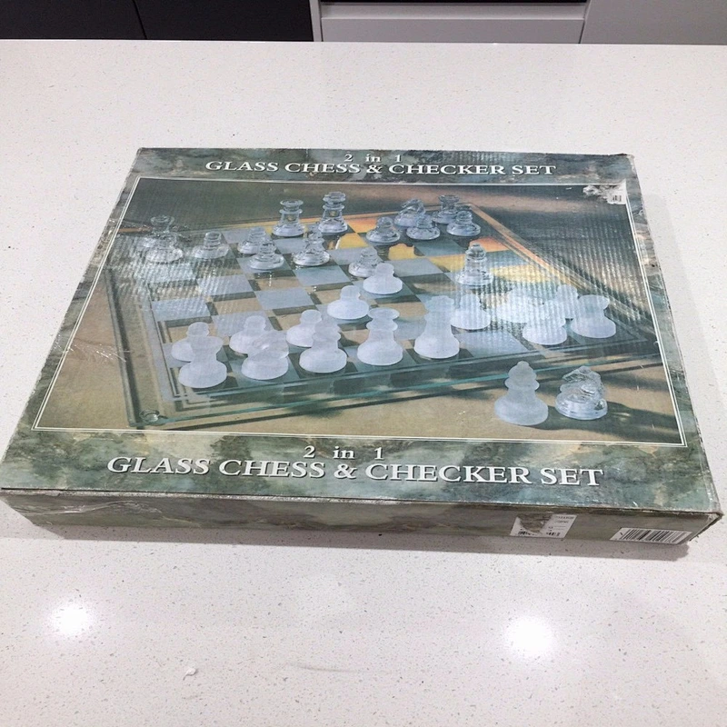 NEW 2 in 1 GLASS CHESS & CHECKERS FAMILY BOARD GAME SET