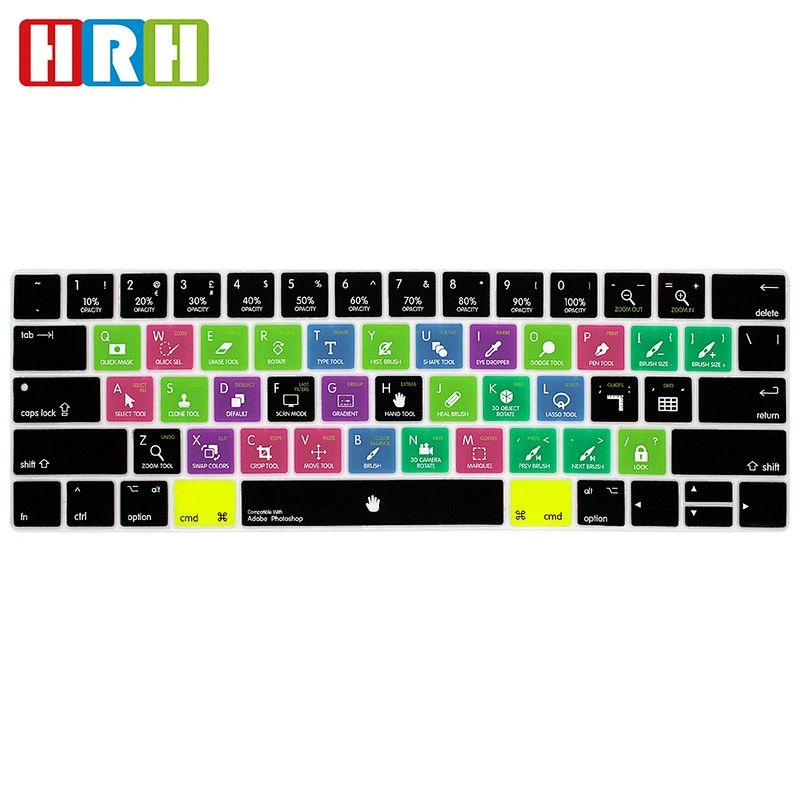 Hot sale 2018 Dustproof Ado be Photo Shop PS Shortcuts Silicone Keyboard Protector for Macbook Pro 13
