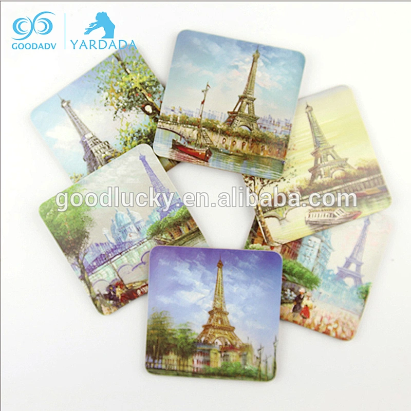 Promotional gift colorful printing wooden drink coaster set