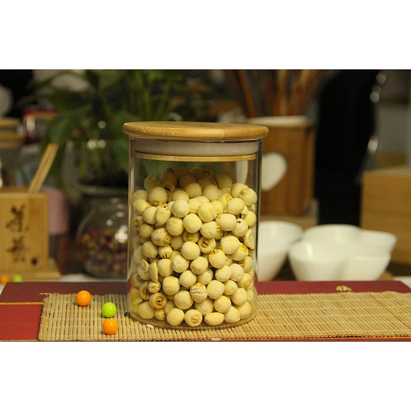 High borosilicate glass straight seal pot with bamboo lid for food