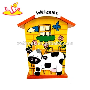 wholesale lovely baby wooden money box cheap children wooden money box with house shape W02A025