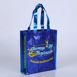 Blue non-woven shopping bags are used in supermarkets
