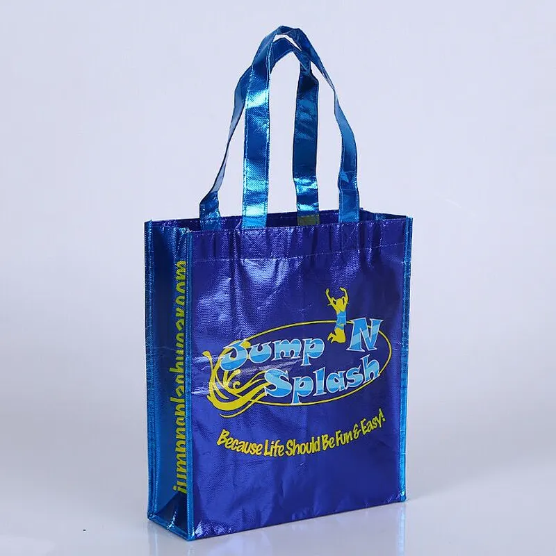 Blue non-woven shopping bags are used in supermarkets