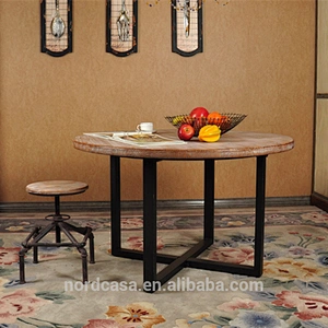European style solid recyclable wood vintage industrial style round dining table