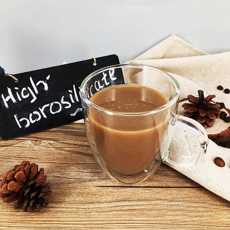 2018 High-End  200 ML Double Wall Glass Cup Transparency Coffee Mug With Customized Logo
