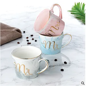 Phnom Penh Round coffee luxury office gift cup couple marble ceramic mug with gold handle