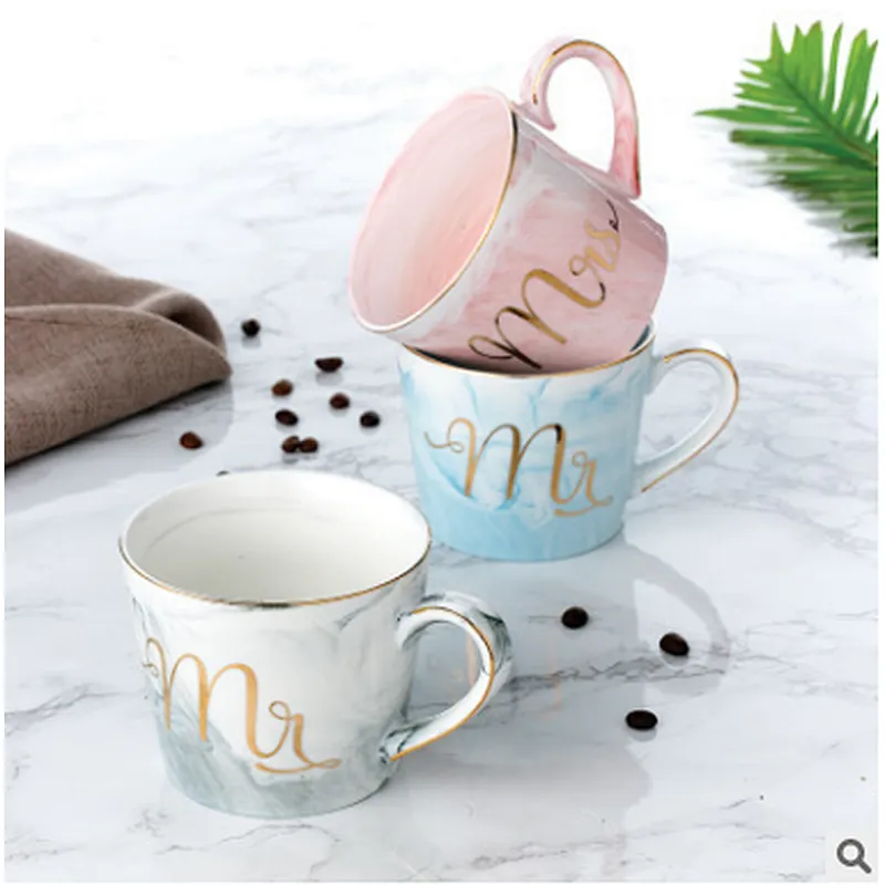 Phnom Penh Round coffee luxury office gift cup couple marble ceramic mug with gold handle