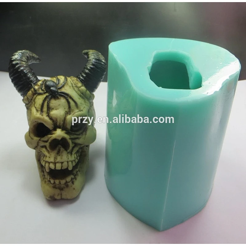 QT0002 3d Sheep Shofar skull with a spider on head silicone molds for concrete Halloween handmade soap mold PRZY