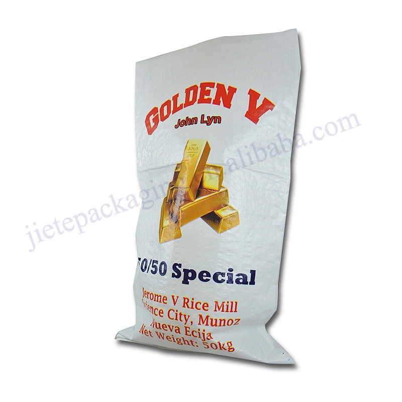 Customized golden printing 50kg white pp woven basmati rice packing bag export Dubai