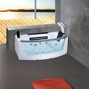 Tempered glass luxury bathtub jet whirlpool massage hot tub with tv