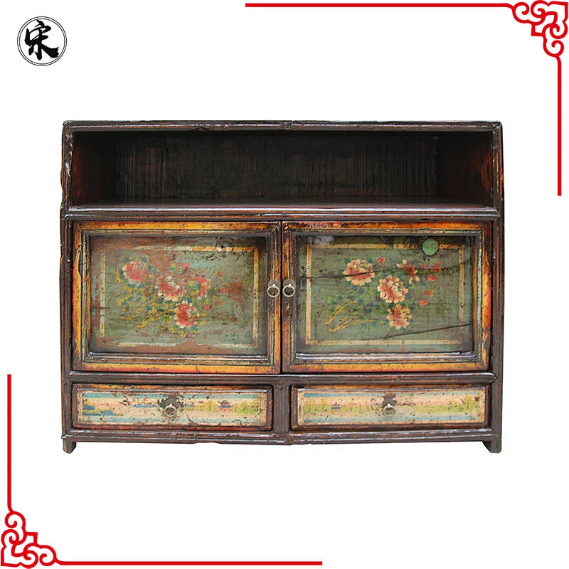 chinese old lacquered storage painted rustic store furniture