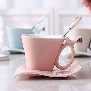 Pink ceramic mug unbreakable quality lovely coffee cup with plate series