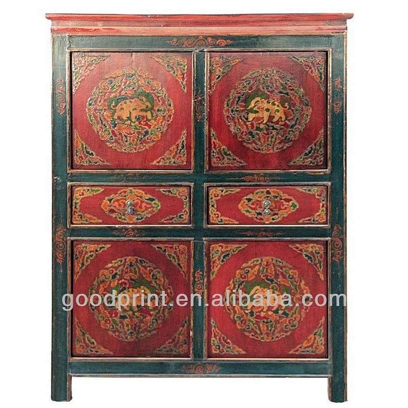 Chinese Antique Tibet Four Door Two Drawer Cabinet
