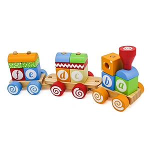 Low MOQ educational baby wooden stacking train toy for wholesale W04A393