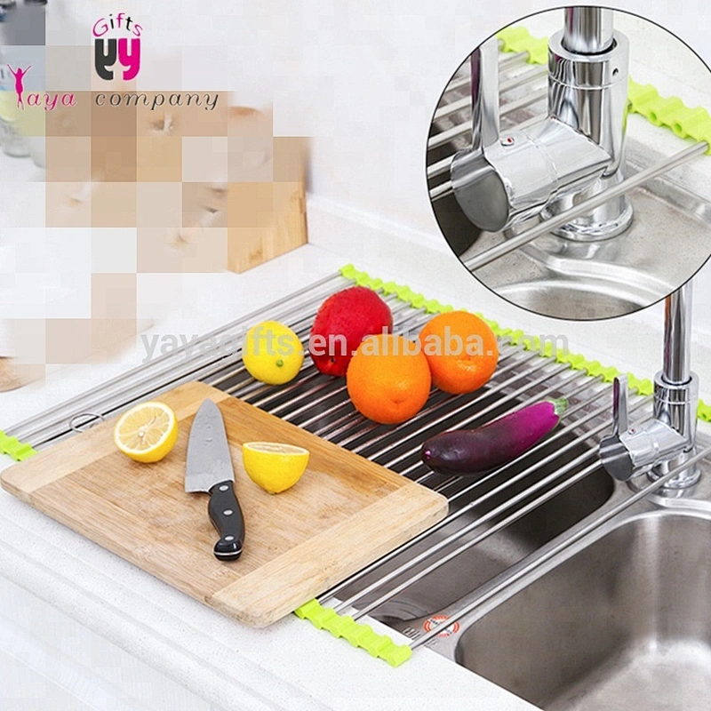 Silicone Folded Stainless steel Organizer Pan Pot Lid Roll Utensil Kitchen Sponge Holder