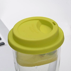 Colorful double glass cup 350ml with silica gelcover and base for trip