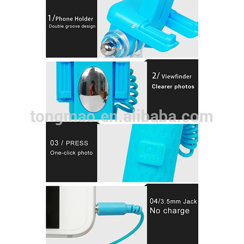 Pocket Size Mini Collapsible Cable Monopod Selfie Stick