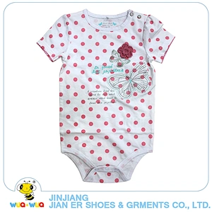 Customized size short sleeve wave point printed baby girls bodysuits
