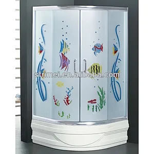 China Gold Supplier Fish Painting Tempered Glass Enclosed Shower Room With Acrylic Tray