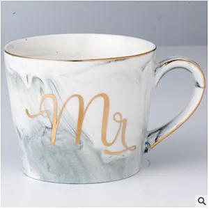 Phnom Penh Round coffee luxury office gift cup couple marble ceramic mug with gold handle