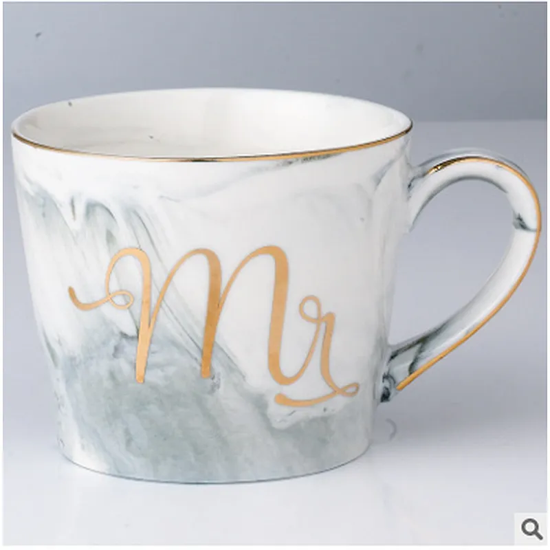 Phnom Penh Round coffee luxury office gift cup couple marble ceramic mug with gold handle