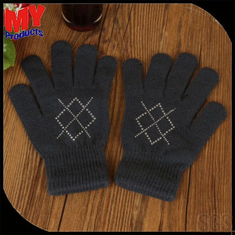 Dark color warm rhinestone printed gloves