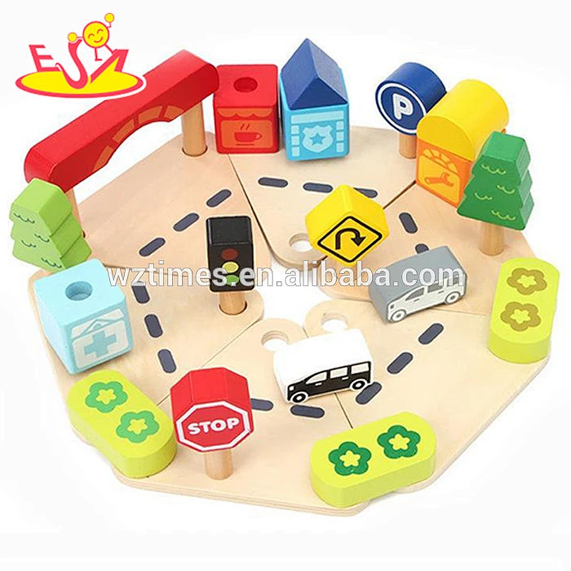 wholesale wooden parking garage toy set for kids W04B026
