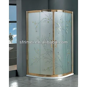 Golden Brushed Frame Sliding Door Tempered Glass Indoor Enclosed Shower Room Bathroom