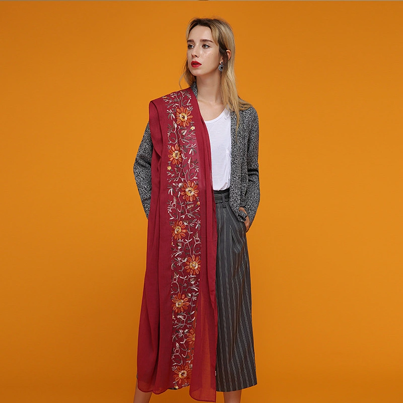 2019 New style hand embroidery scarf design women embroidered scarf