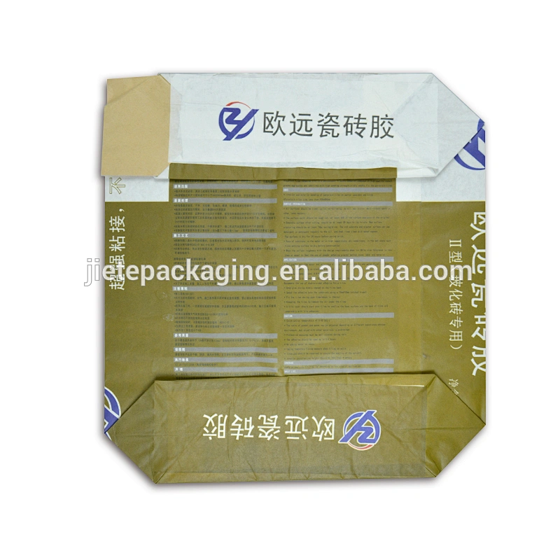 50kg 20kg kraft paper valve bag block bottom with colorful printing for packing putty, tile adhesive