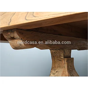 Vintage wood dining table carved square old pine table