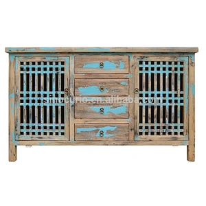 Antique kitchen solid wood cabinets antique reproduction lattice wooden door sideboard cupboard