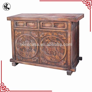 chinese antique 2 door carved cabinet in Pine wood