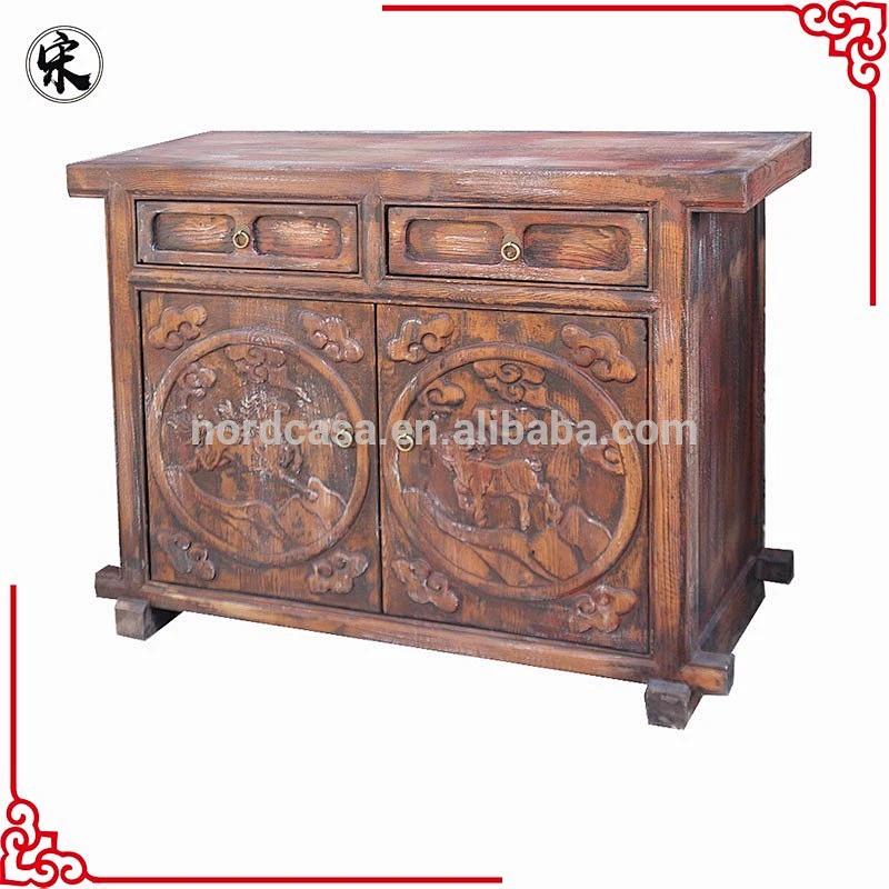chinese antique 2 door carved cabinet in Pine wood
