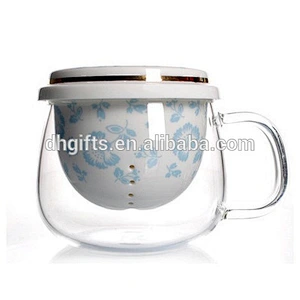 2018 heat resistant glass tumbler with ceramic filter and lid for office home use