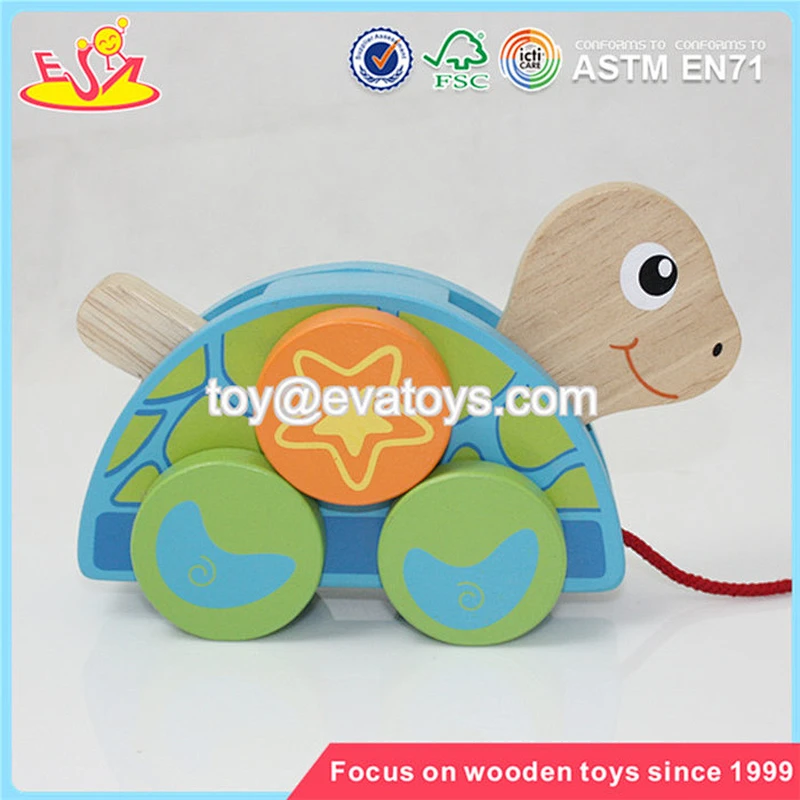 Wholesale lovely kids wooden pull turtle car toy brand new children wooden pull turtle car toy W05B061