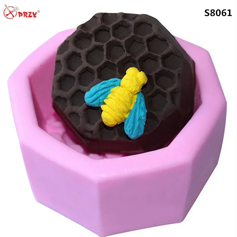 DIY Three-dimensional Bee Honeycomb silicone Fondant cake Mold handmade Silicone Soap Molds