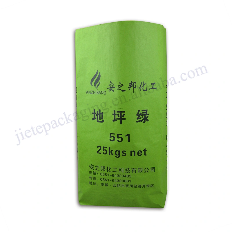 Green 25kg block bottom stand up multilayer kraft paper chemical resistance bag industrial and agricultural use