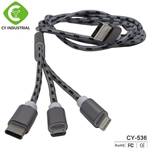 Nylon usb cable type c 3 in 1 USB cable charger ,data charging cable cord for mobile phones