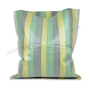Durable using color strip pp woven shopping bag with D handle