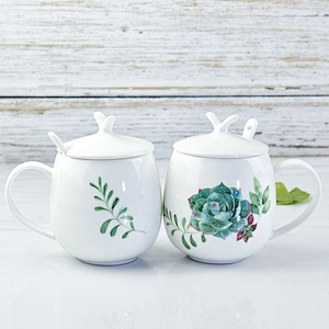 Customized logo specific style glaze paint of green flower for afternoon tea