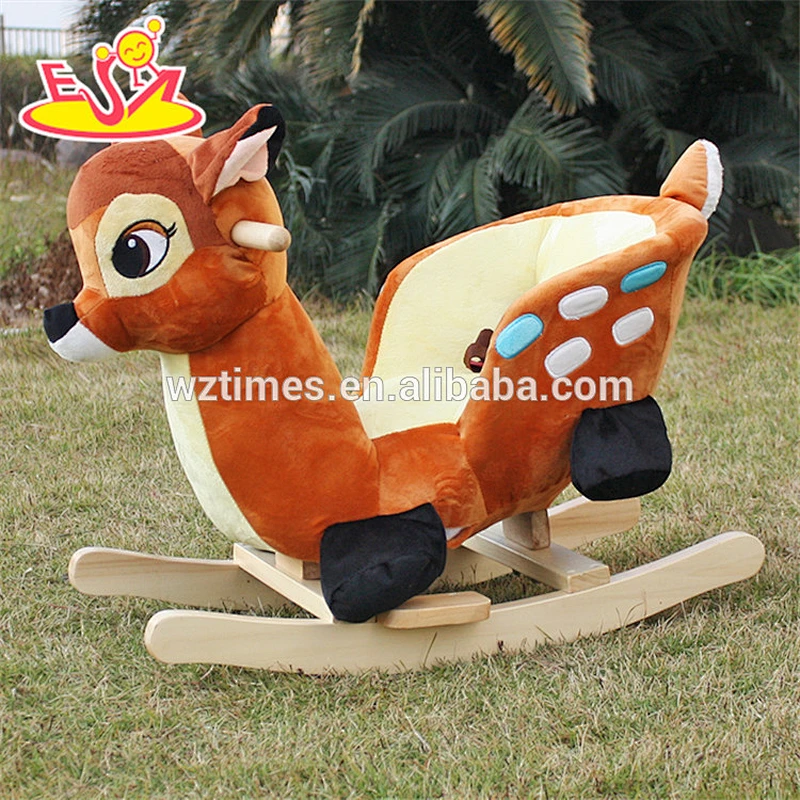 2018 new design lovely plush deer toddlers wooden rocking animals W16D074